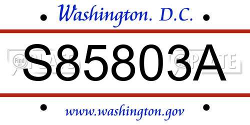 S85803A District Of Columbia License Plate