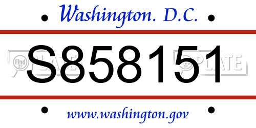 S858151 District Of Columbia License Plate