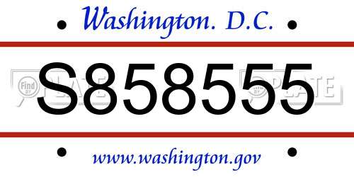 S858555 District Of Columbia License Plate