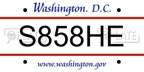 S858HE District Of Columbia License Plate