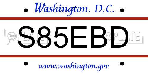 S85EBD District Of Columbia License Plate