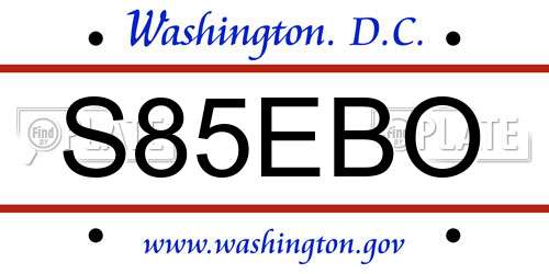 S85EBO District Of Columbia License Plate