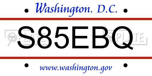 S85EBQ District Of Columbia License Plate