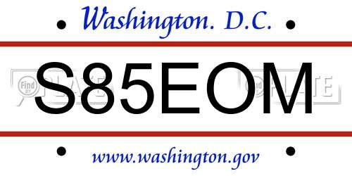 S85EOM District Of Columbia License Plate