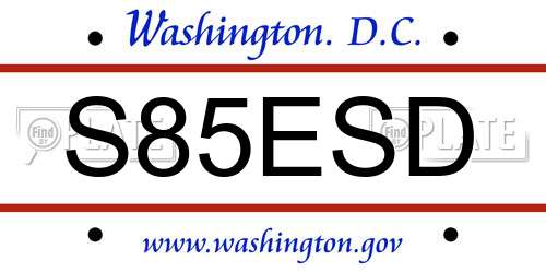 S85ESD District Of Columbia License Plate