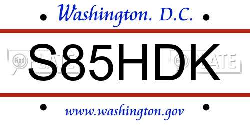 S85HDK District Of Columbia License Plate