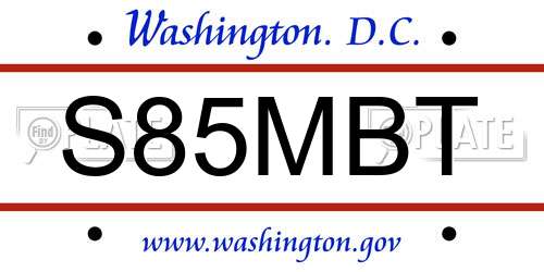 S85MBT District Of Columbia License Plate