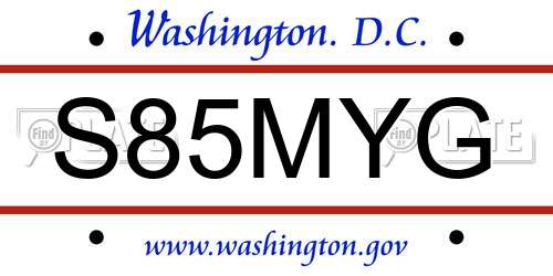 S85MYG District Of Columbia License Plate
