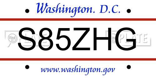 S85ZHG District Of Columbia License Plate