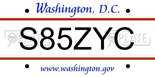 S85ZYC District Of Columbia License Plate