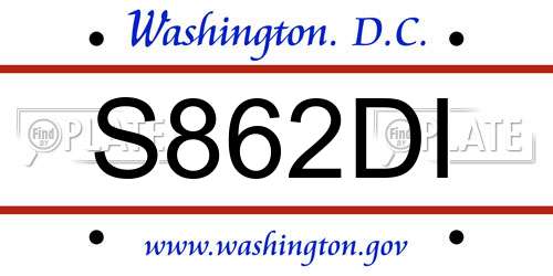 S862DI District Of Columbia License Plate
