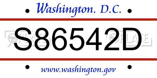 S86542D District Of Columbia License Plate