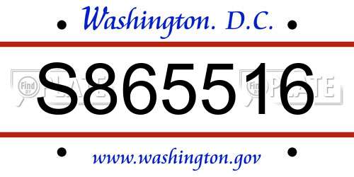 S865516 District Of Columbia License Plate