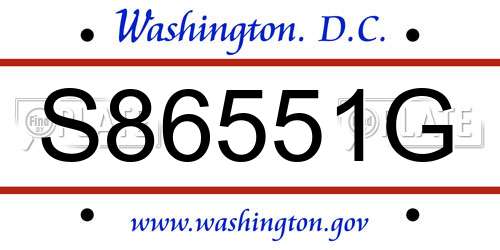 S86551G District Of Columbia License Plate