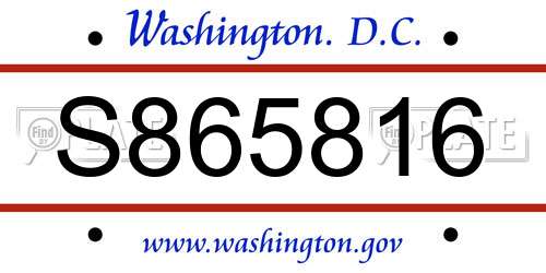 S865816 District Of Columbia License Plate