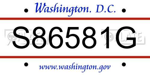 S86581G District Of Columbia License Plate