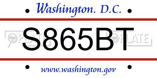 S865BT District Of Columbia License Plate