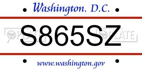 S865SZ District Of Columbia License Plate