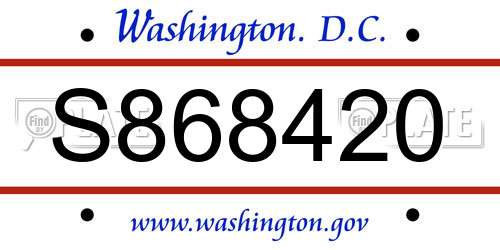 S868420 District Of Columbia License Plate