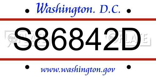 S86842D District Of Columbia License Plate