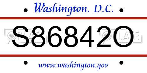 S86842O District Of Columbia License Plate