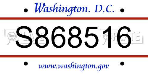 S868516 District Of Columbia License Plate