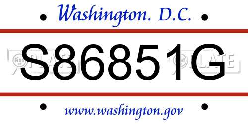 S86851G District Of Columbia License Plate