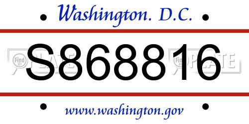 S868816 District Of Columbia License Plate