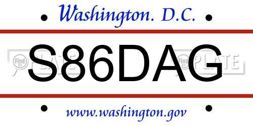 S86DAG District Of Columbia License Plate
