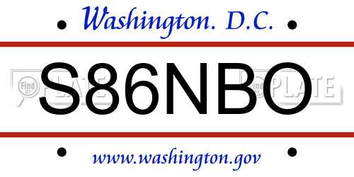 S86NBO District Of Columbia License Plate
