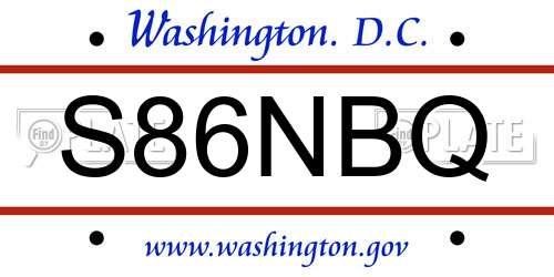 S86NBQ District Of Columbia License Plate