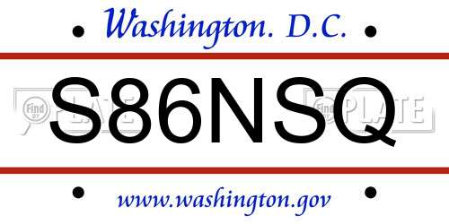S86NSQ District Of Columbia License Plate