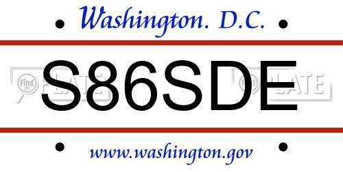 S86SDE District Of Columbia License Plate