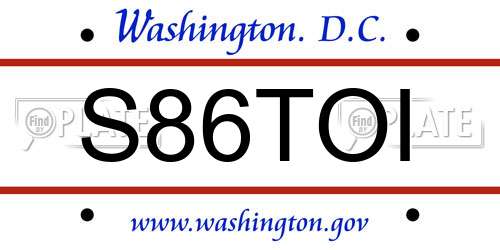 S86TOI District Of Columbia License Plate