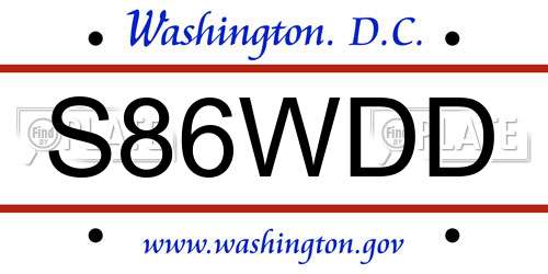 S86WDD District Of Columbia License Plate