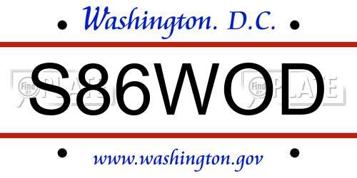 S86WOD District Of Columbia License Plate