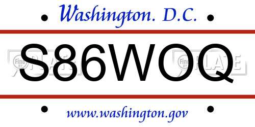 S86WOQ District Of Columbia License Plate