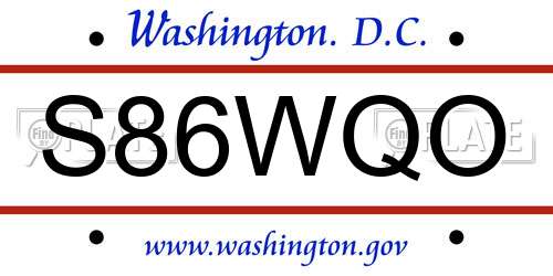 S86WQO District Of Columbia License Plate