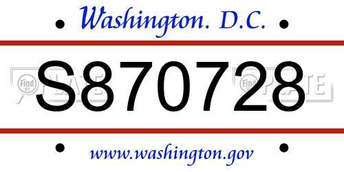 S870728 District Of Columbia License Plate