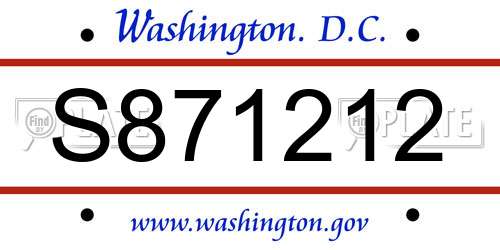 S871212 District Of Columbia License Plate