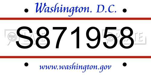 S871958 District Of Columbia License Plate