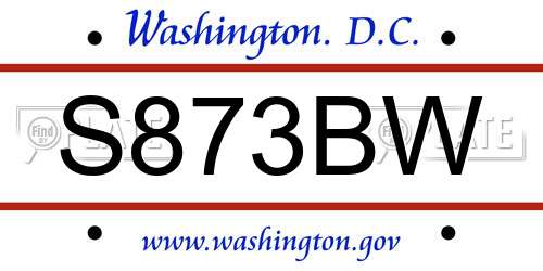 S873BW District Of Columbia License Plate