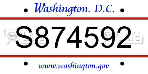 S874592 District Of Columbia License Plate