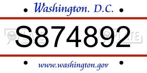 S874892 District Of Columbia License Plate