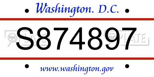 S874897 District Of Columbia License Plate