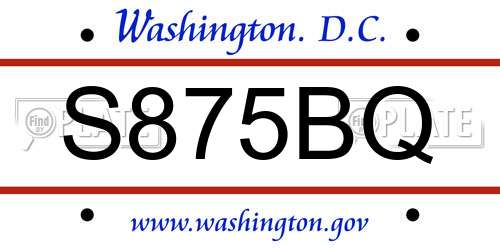 S875BQ District Of Columbia License Plate