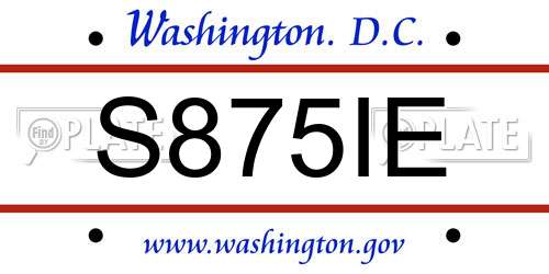 S875IE District Of Columbia License Plate