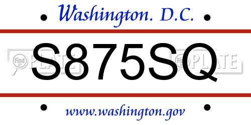 S875SQ District Of Columbia License Plate