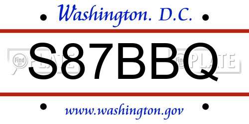 S87BBQ District Of Columbia License Plate