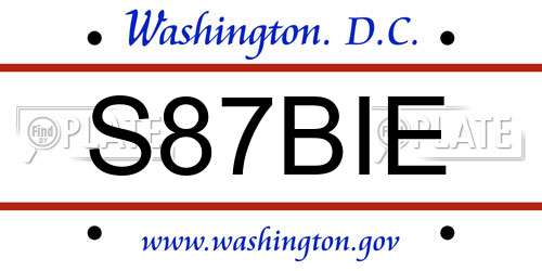 S87BIE District Of Columbia License Plate